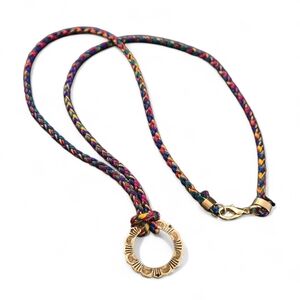 Glasses Necklace Holder Long Braided Multi Color Cord With Gold Glasp / Pendant
